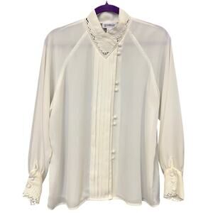 Worthington VTG White Button Down Collared Blouse Size 16 Petite